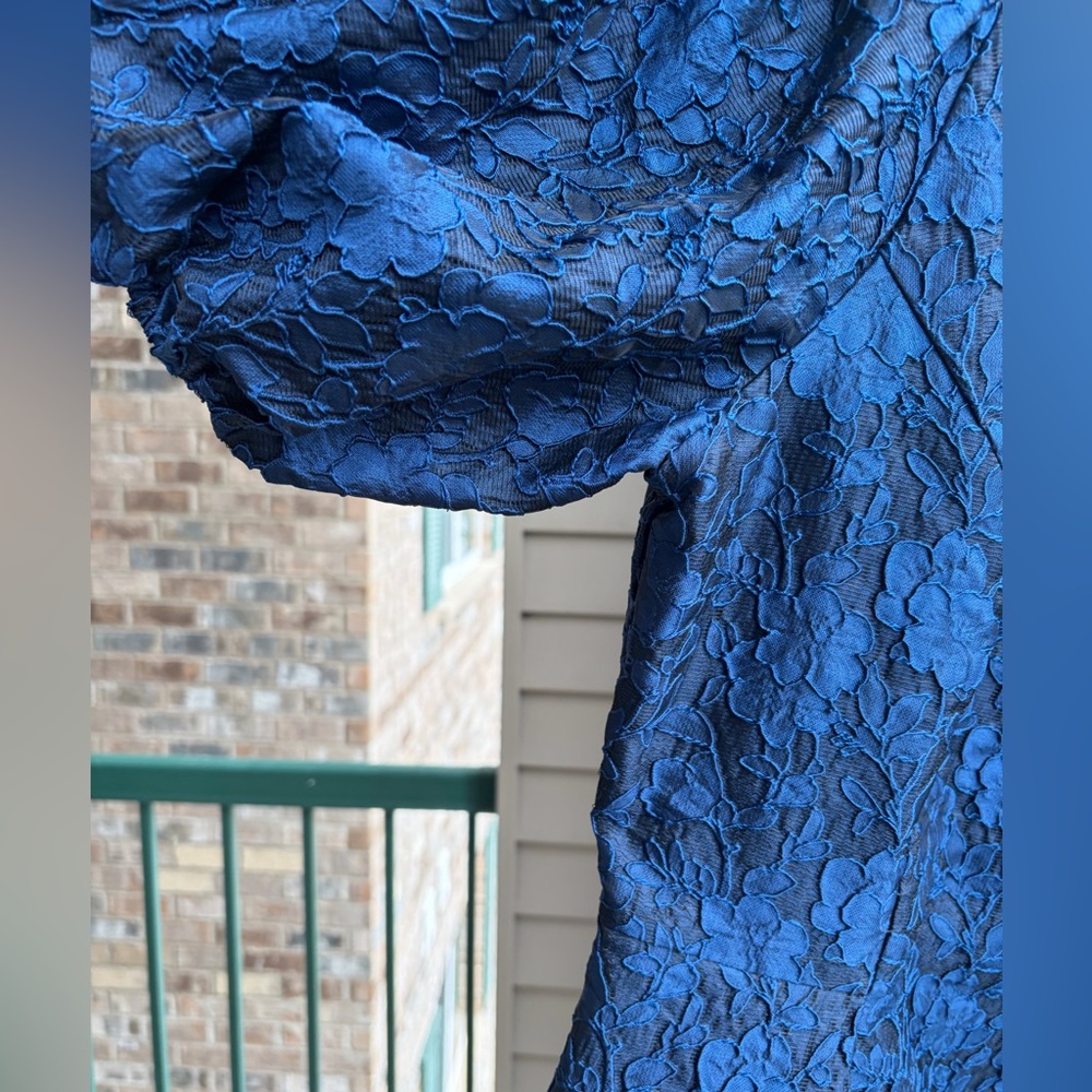 🆕✨ Vince Camuto Blue Floral Jacquard Dress Size 10 A-Line Elegant Occasion Chic - Picture 10 of 16